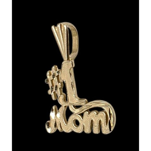 14K Yellow Gold #1 MOM Pendant Charm 585 Signed Mark Anthony 1.1g Textured Gift - Picture 4 of 11